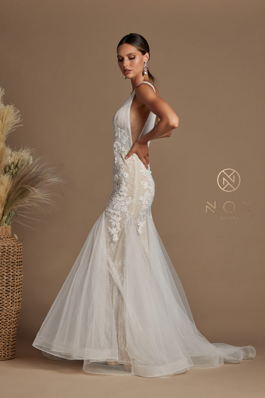 NOX ANABEL JE917 Floral Applique Mermaid Bridal Gown