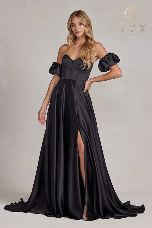 NOX ANABEL K1122 Off Shoulder Sweetheart Slit Dress