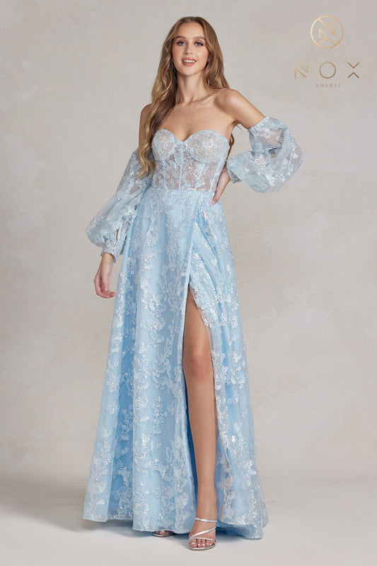 NOX ANABEL K1155 Butterfly Applique Puff Sleeve Gown