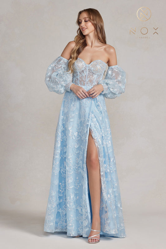 NOX ANABEL K1155 Butterfly Applique Puff Sleeve Gown