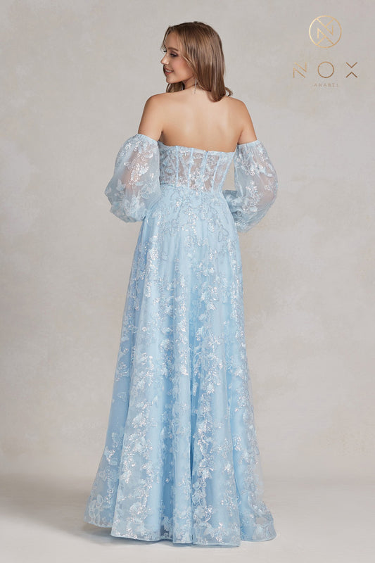 NOX ANABEL K1155 Butterfly Applique Puff Sleeve Gown