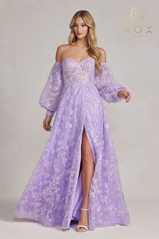 NOX ANABEL K1155 Butterfly Applique Puff Sleeve Gown