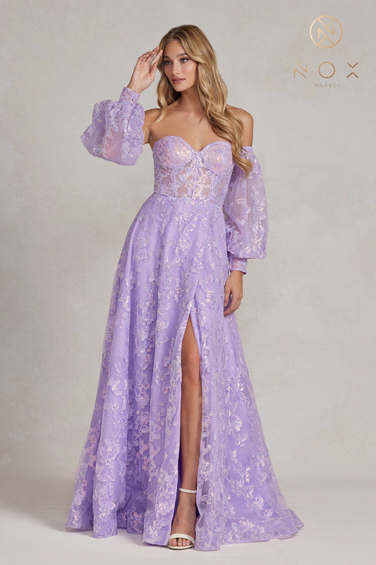 NOX ANABEL K1155 Butterfly Applique Puff Sleeve Gown