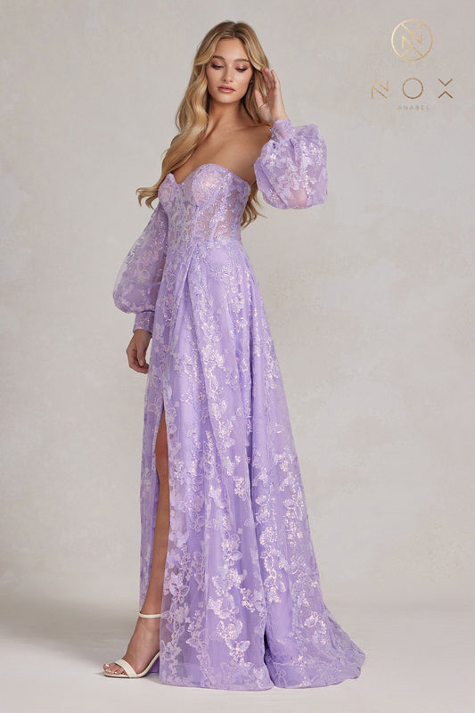 NOX ANABEL K1155 Butterfly Applique Puff Sleeve Gown