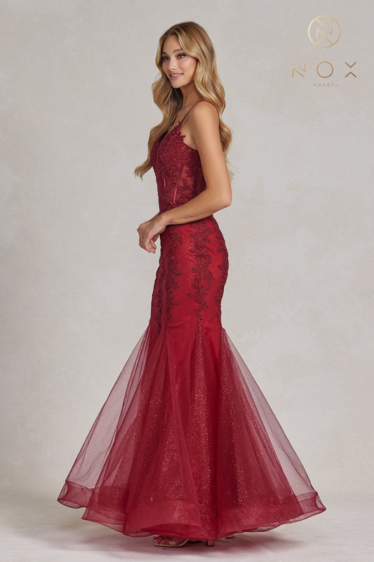 NOX ANABEL P1170 Beaded Embroidered V-Neck Mermaid Gown