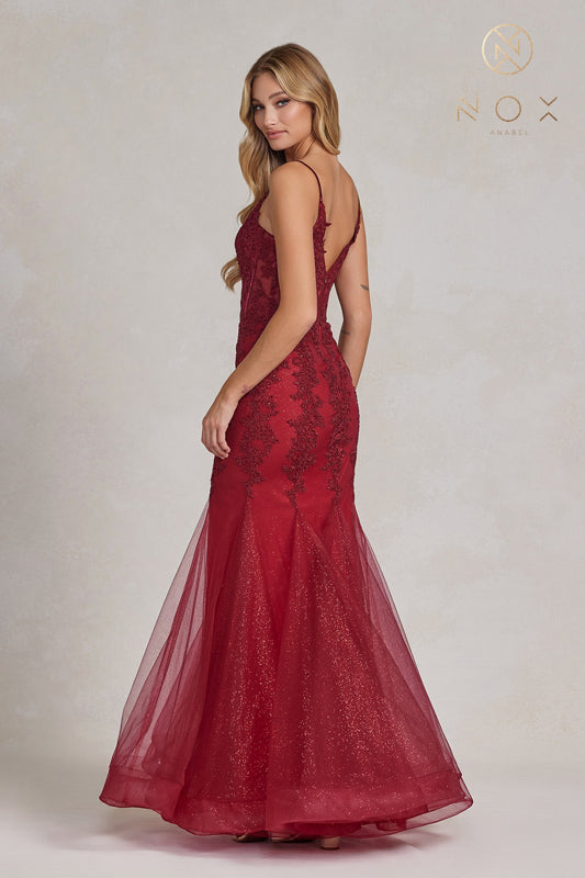 NOX ANABEL P1170 Beaded Embroidered V-Neck Mermaid Gown