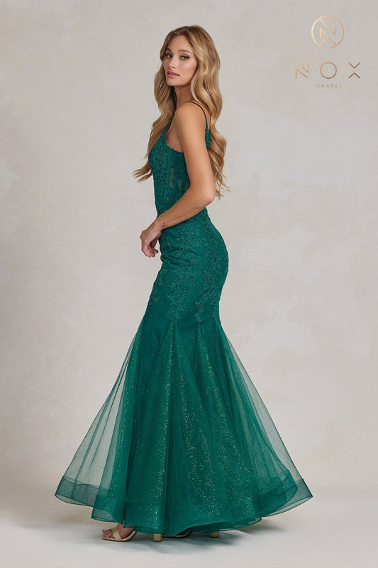 NOX ANABEL P1170 Beaded Embroidered V-Neck Mermaid Gown