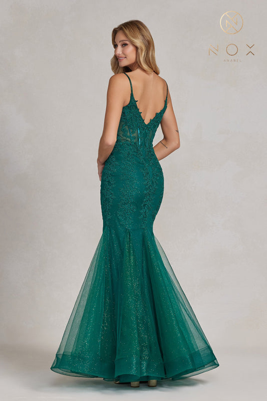 NOX ANABEL P1170 Beaded Embroidered V-Neck Mermaid Gown