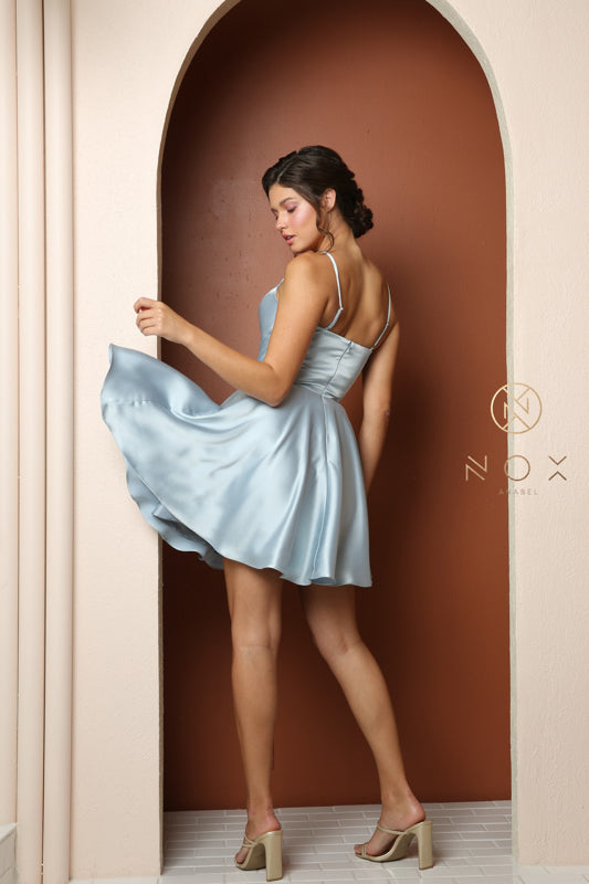 NOX ANABEL R759 Cowl Satin Short Cocktail Dress