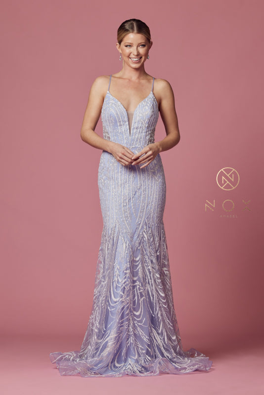 NOX ANABEL T1010 Fitted Applique V-Neck Gown