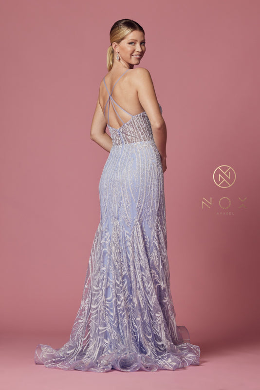 NOX ANABEL T1010 Fitted Applique V-Neck Gown