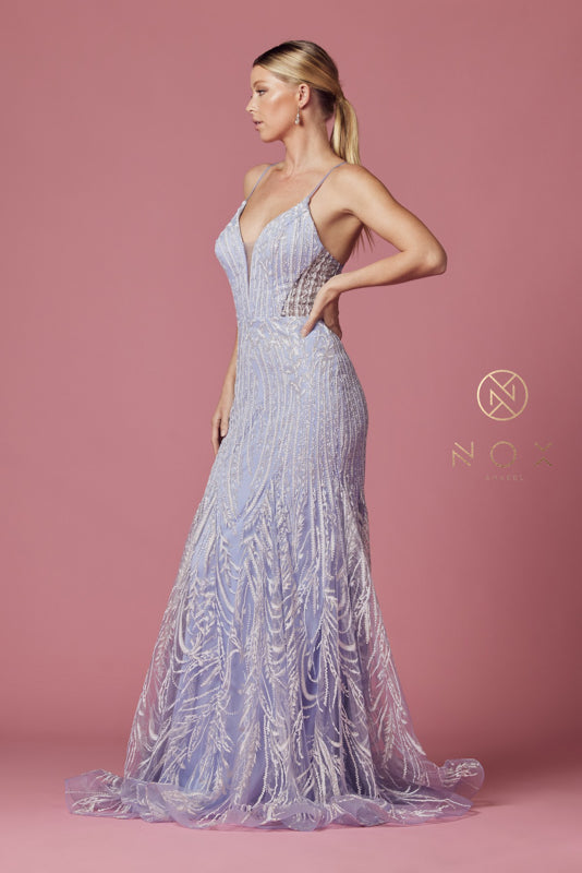 NOX ANABEL T1010 Fitted Applique V-Neck Gown