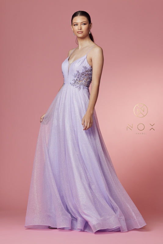 NOX ANABEL T1033 Floral Embroidered Glitter A-Line Dress