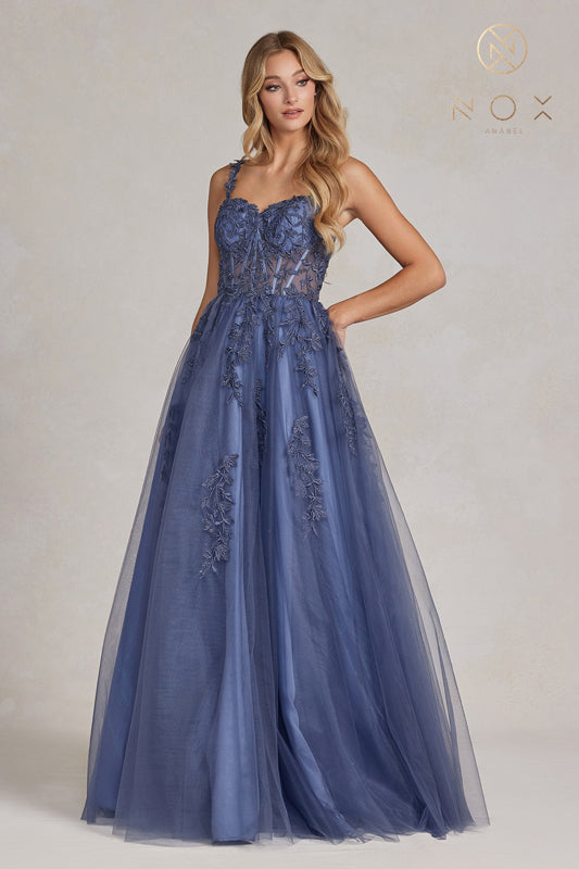 NOX ANABEL T1082 Sweetheart Applique Corset Tulle Gown