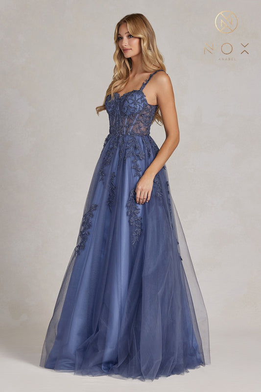 NOX ANABEL T1082 Sweetheart Applique Corset Tulle Gown
