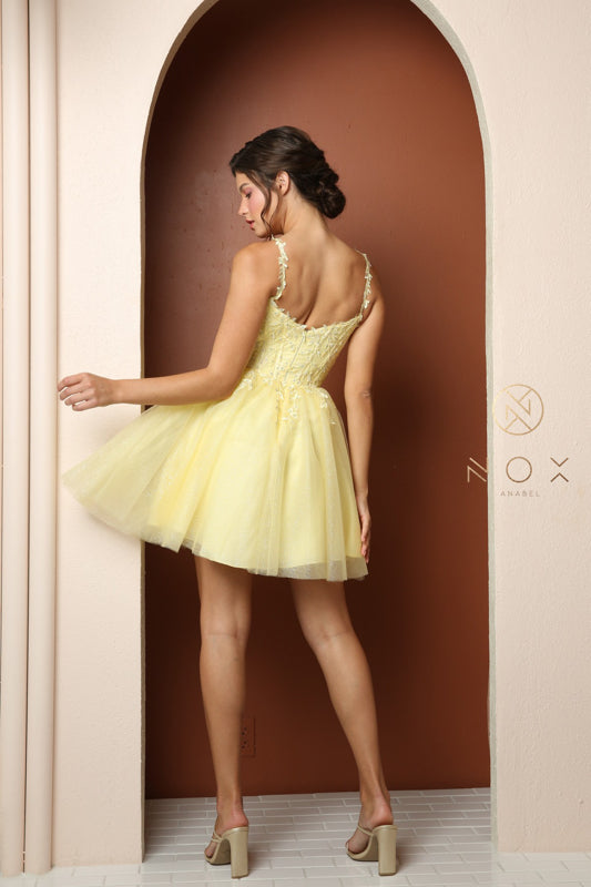NOX ANABEL T744 Embroidered Glitter Sweetheart Short Dress