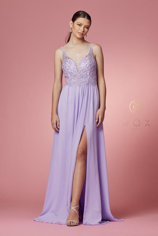 NOX ANABEL Y299 Beaded Lace Applique Bodice A-Line Gown