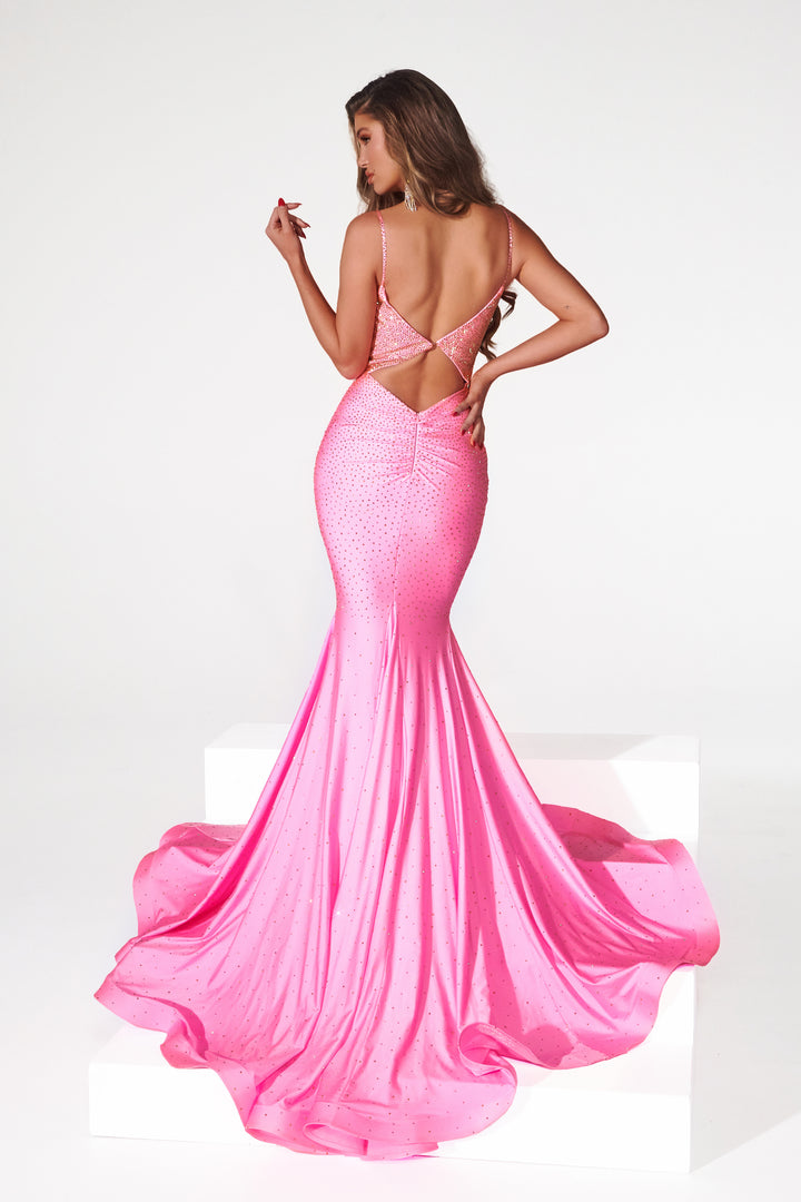 PORTIA & SCARLETT PS22518 Rhinestone Adorned V-Neck Mermaid Dress with Open Back