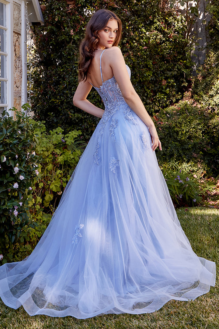 ANDREA & LEO A1417 Lace Appliqued A-Line Layered Tulle Gown