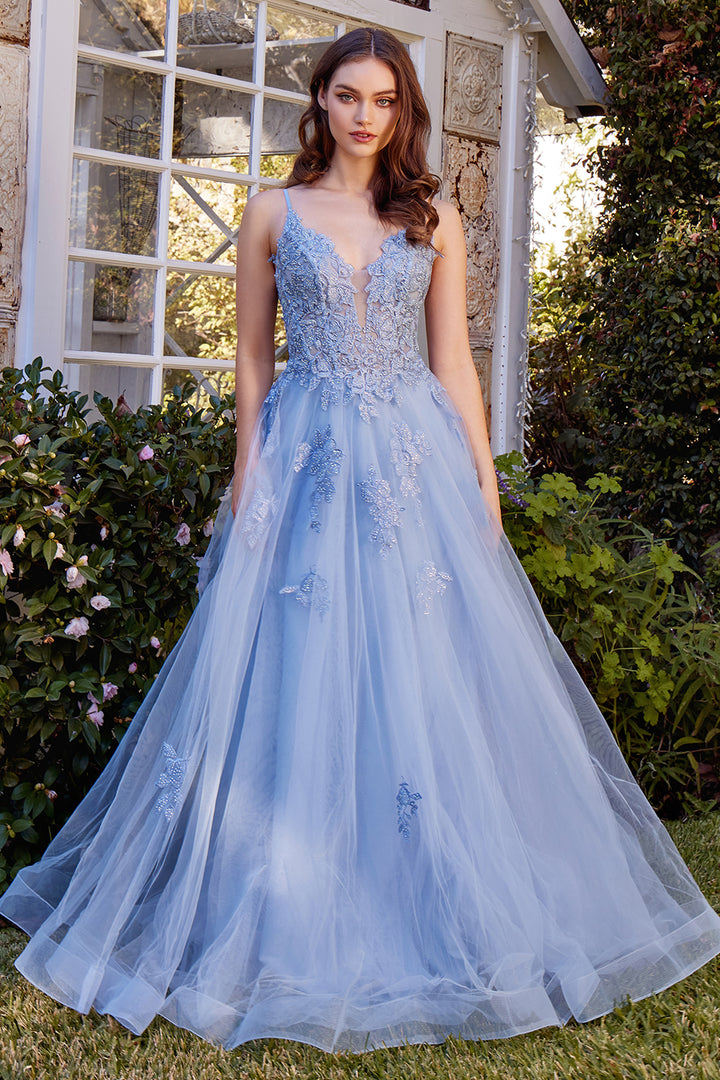 ANDREA & LEO A1417 Lace Appliqued A-Line Layered Tulle Gown