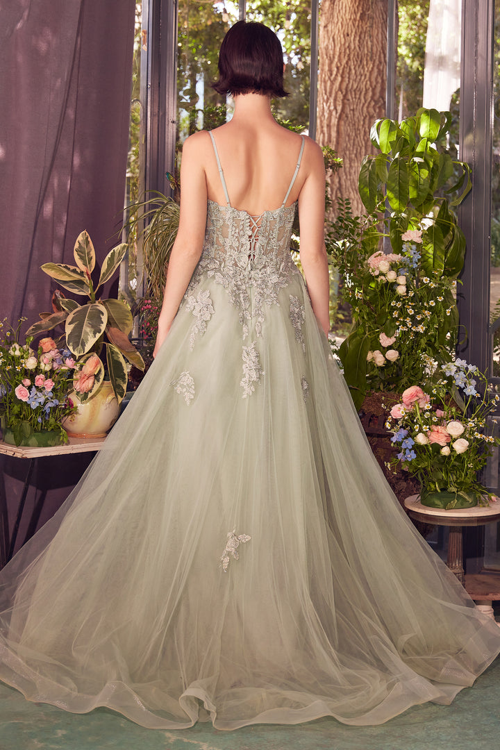 ANDREA & LEO A1417 Lace Appliqued A-Line Layered Tulle Gown