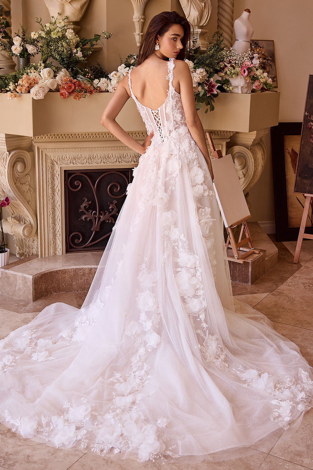 ANDREA & LEO WL045 Intricate Floral Applique A-Line Tulle Wedding Dress