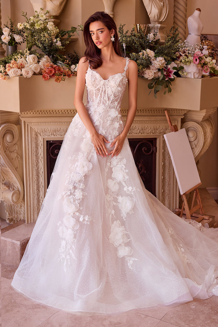 ANDREA & LEO WL045 Intricate Floral Applique A-Line Tulle Wedding Dress