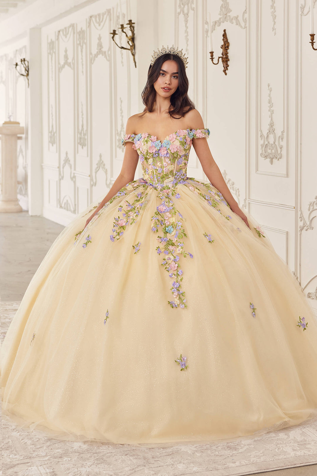 CINDERELLA DIVINE 15724 Multi Colored Floral Ball Gown