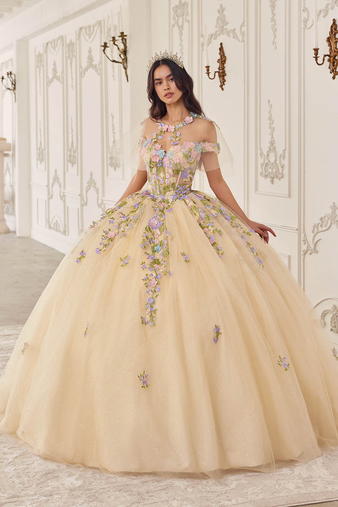 CINDERELLA DIVINE 15724 Multi Colored Floral Ball Gown