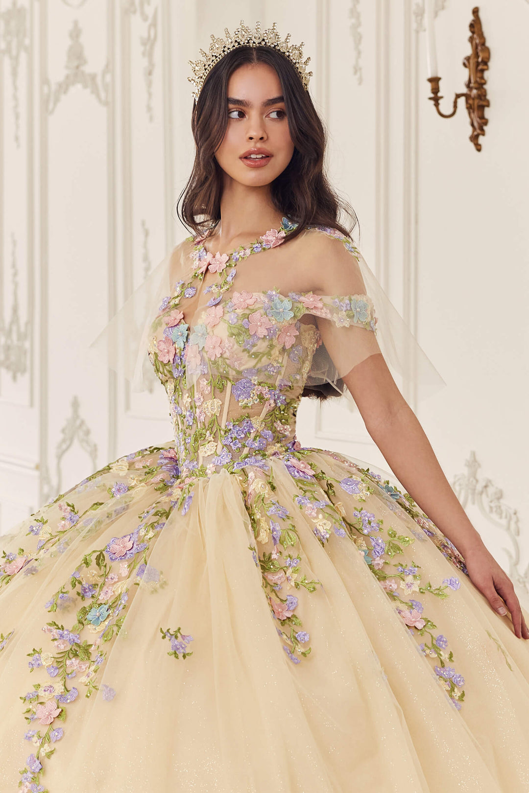 CINDERELLA DIVINE 15724 Multi Colored Floral Ball Gown