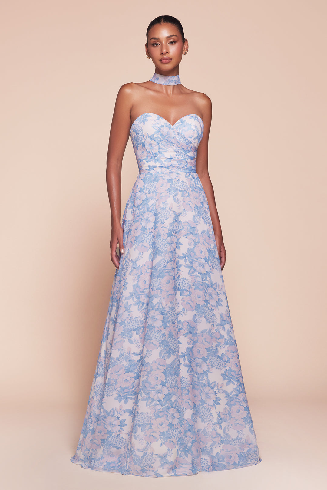 CINDERELLA DIVINE 7443 Strapless A-Line Floral Satin Dress