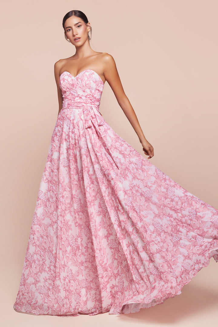 CINDERELLA DIVINE 7443 Strapless A-Line Floral Satin Dress