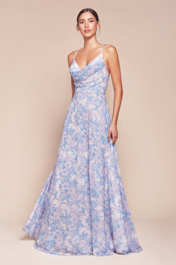 CINDERELLA DIVINE 7444 A-Line Soft Satin Print Dress