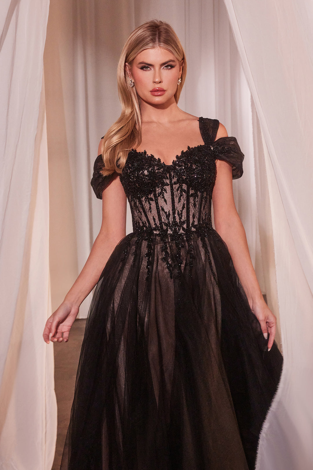 CINDERELLA DIVINE CD0237 Black Off The Shouler Ball Gown