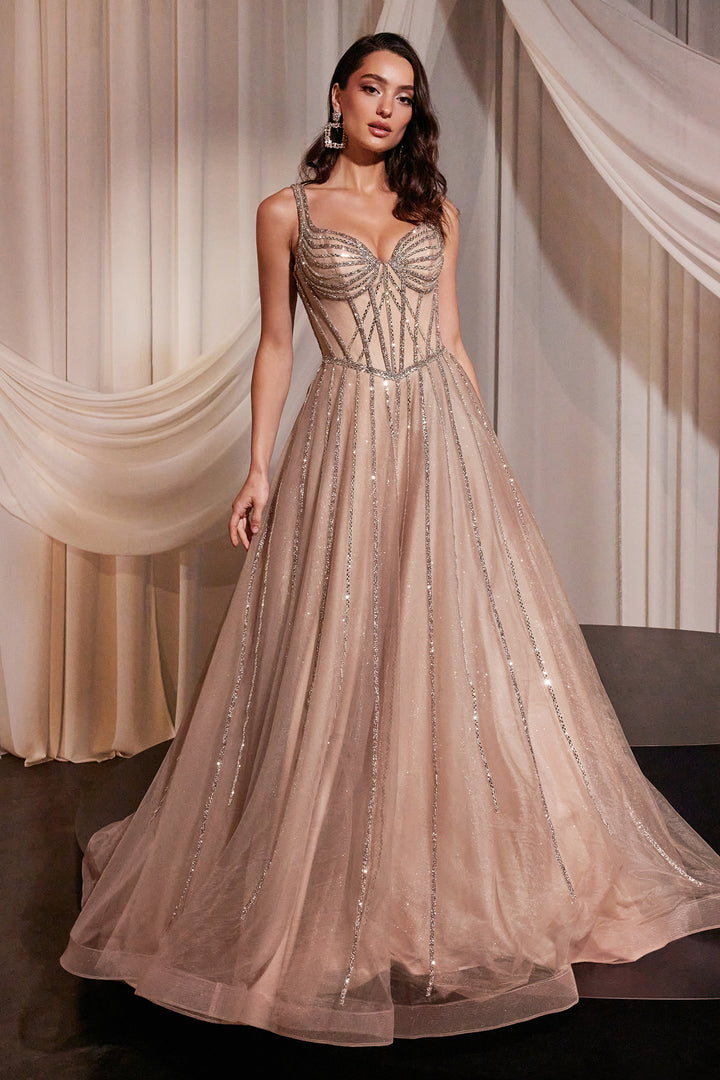 CINDERELLA DIVINE CD849 Embellished A-Line Layered Tulle Dress