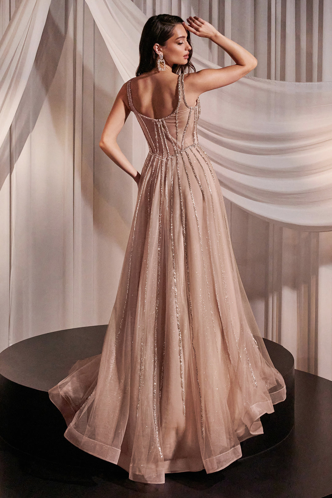 CINDERELLA DIVINE CD849 Embellished A-Line Layered Tulle Dress